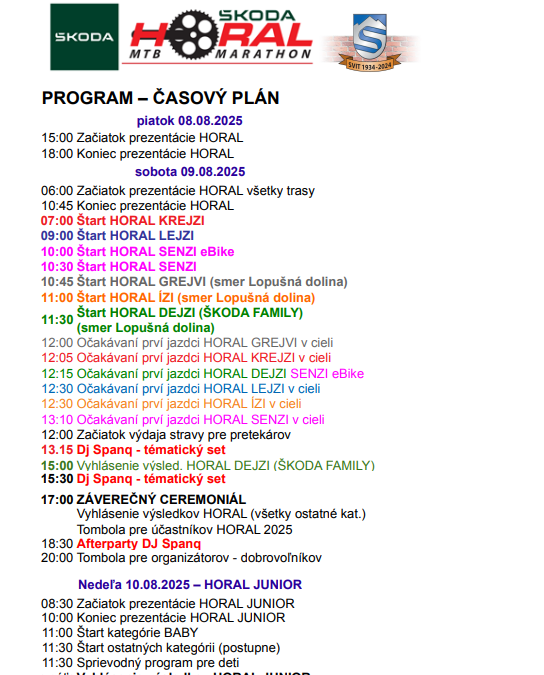 časový plán nášho podujatia